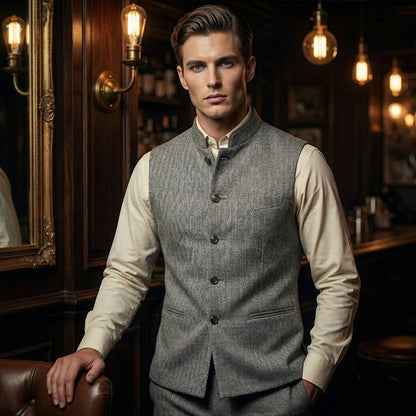 Melvin - Chevron High-Collar Waistcoat