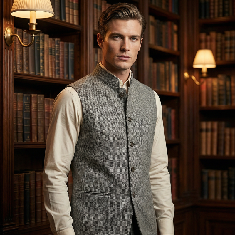 Melvin - Chevron High-Collar Waistcoat