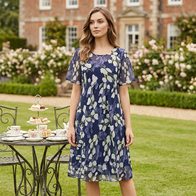 Leanna - Floral Double-Layer Chiffon Dress