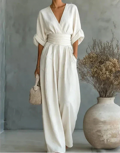 Lunessa - Wide-Leg V-Neck Jumpsuit