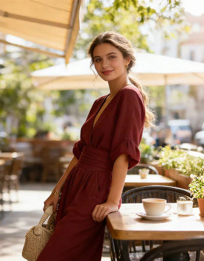 Rita - V-Neck Wide-Leg Jumpsuit