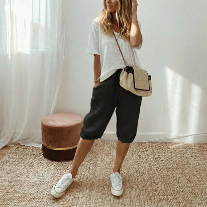 Hazel - Rolled-Cuff Cropped Pants