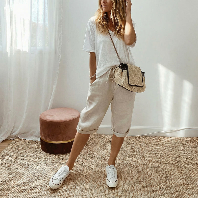 Hazel - Rolled-Cuff Cropped Pants
