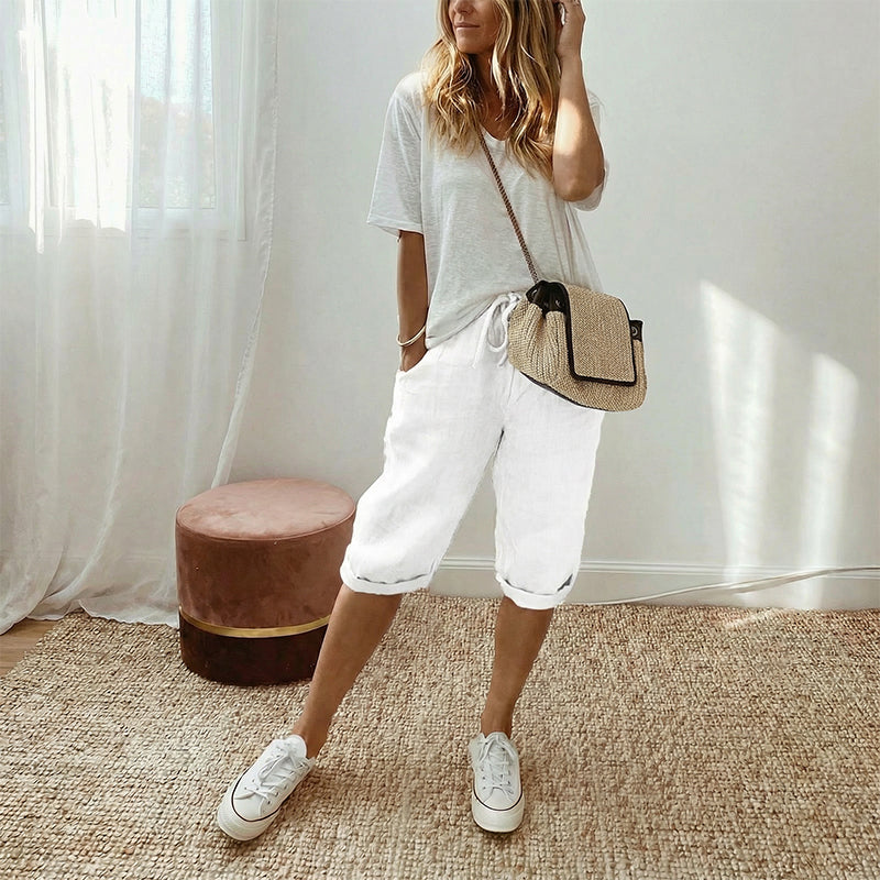 Hazel - Rolled-Cuff Cropped Pants
