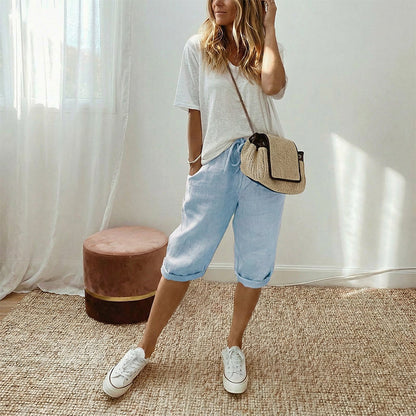 Hazel - Rolled-Cuff Cropped Pants