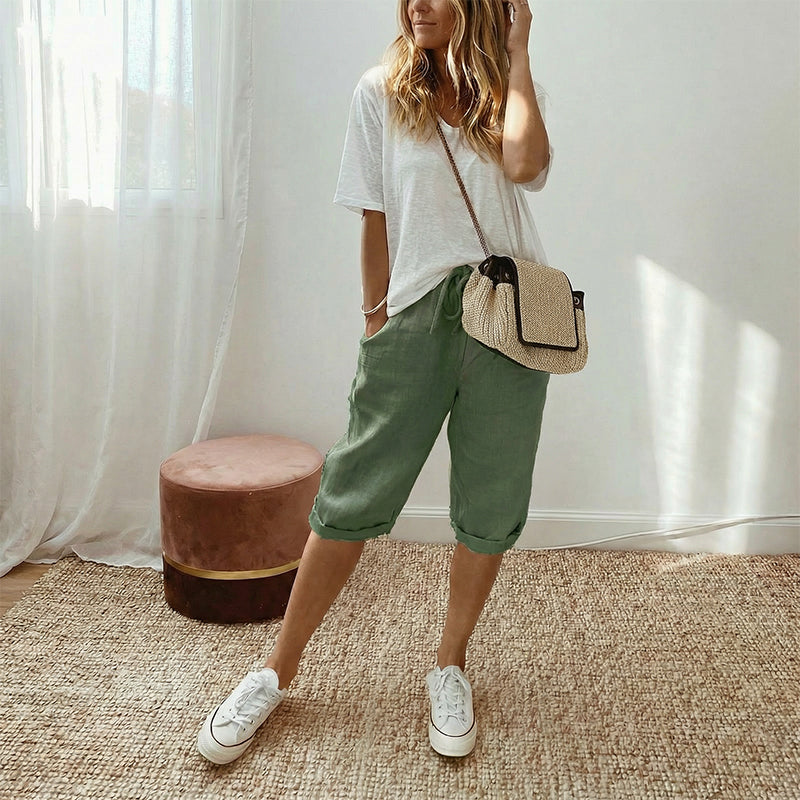 Hazel - Rolled-Cuff Cropped Pants
