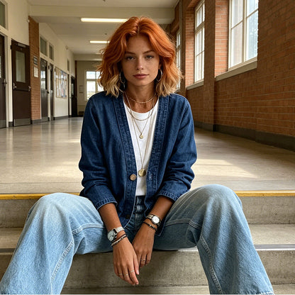 Verelle - Collarless V-Neck Denim Jacket
