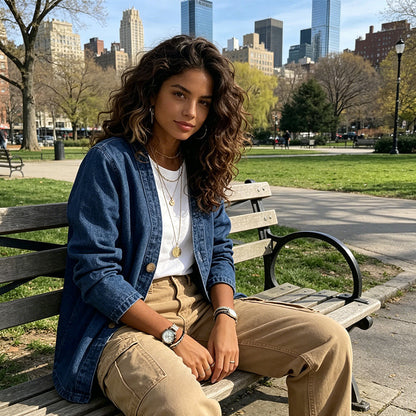 Verelle - Collarless V-Neck Denim Jacket
