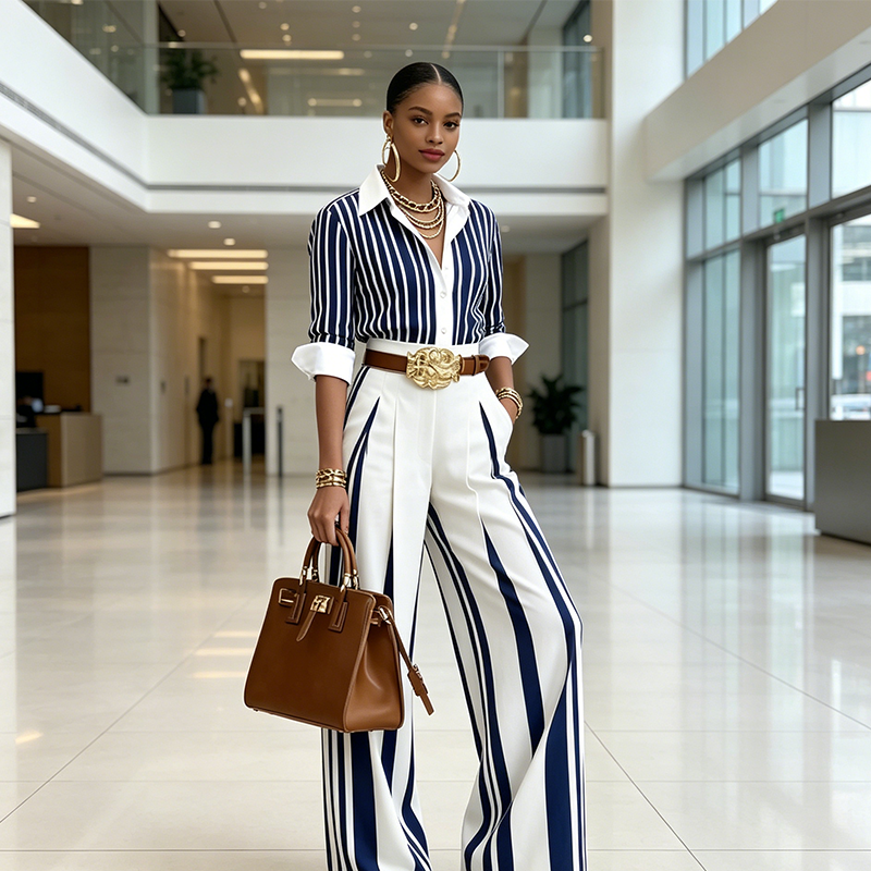 Laverne - Striped Shirt Wide-Leg Set