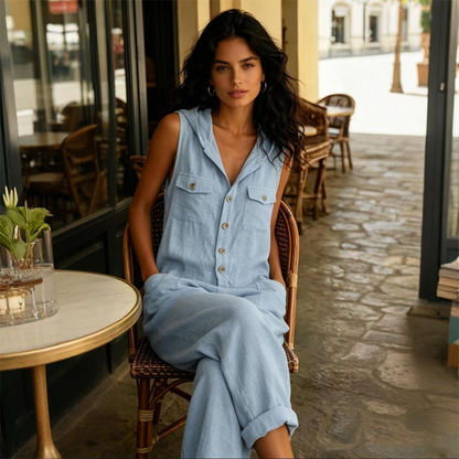 Ava - Linen-Blend Hooded Jumpsuit