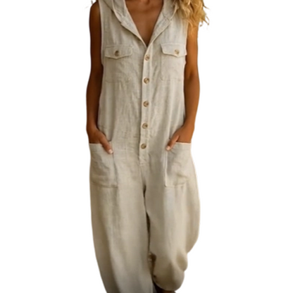 Ava - Linen-Blend Hooded Jumpsuit