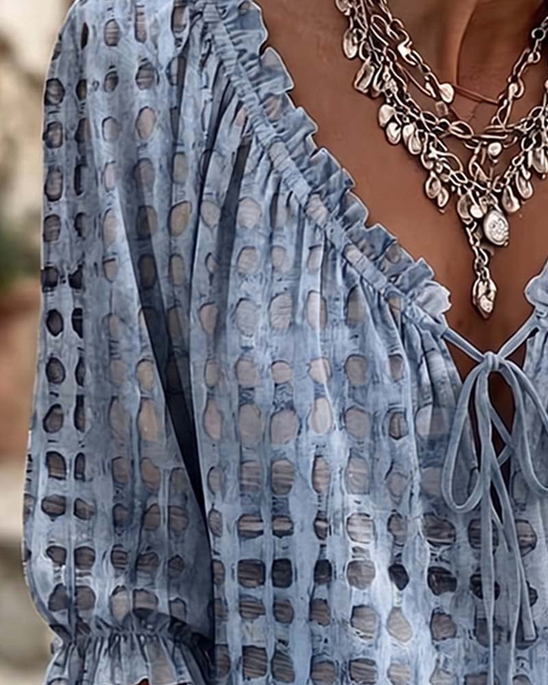Alyssa - Polka Dot Lace-Up Blouse