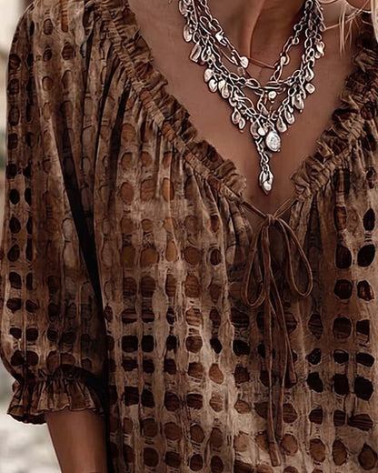 Alyssa - Polka Dot Lace-Up Blouse