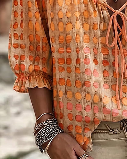 Alyssa - Polka Dot Lace-Up Blouse