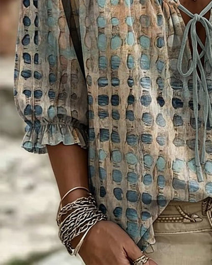 Alyssa - Polka Dot Lace-Up Blouse