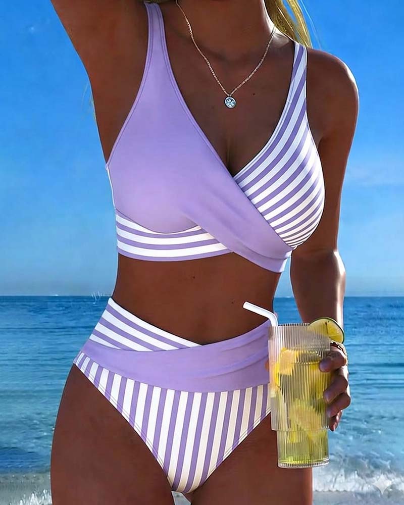 Nerissa - Striped High-Cut Bikini Set