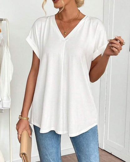 Neva - Patchwork V-Neck T-Shirt