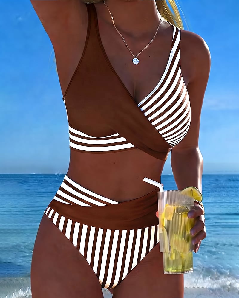 Nerissa - Striped High-Cut Bikini Set