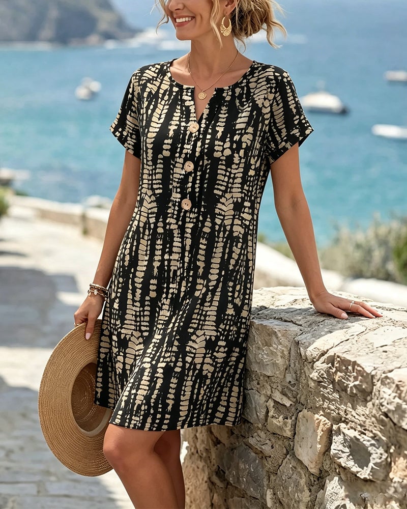 Nikki - Buttoned Colour-Block Dress