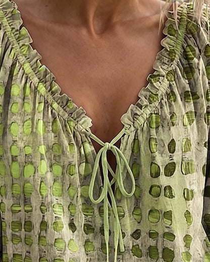 Alyssa - Polka Dot Lace-Up Blouse