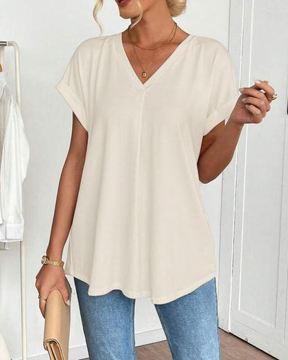 Neva - Patchwork V-Neck T-Shirt