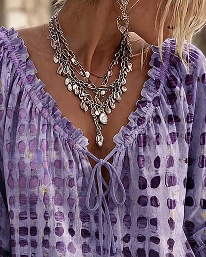 Alyssa - Polka Dot Lace-Up Blouse