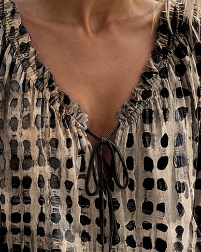Alyssa - Polka Dot Lace-Up Blouse