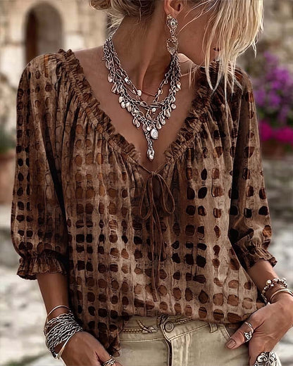 Alyssa - Polka Dot Lace-Up Blouse