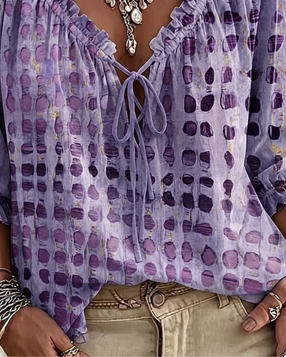 Alyssa - Polka Dot Lace-Up Blouse