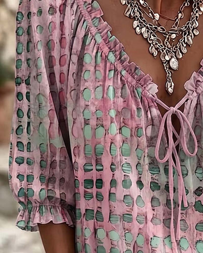 Alyssa - Polka Dot Lace-Up Blouse